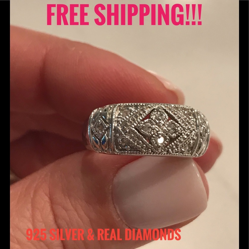 🦋925 Silver & Diamond Design Ring Size7 💍
